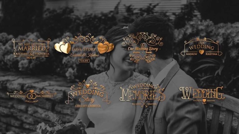 Free Animated Gold Wedding Title Templates for Adobe Premiere Pro.