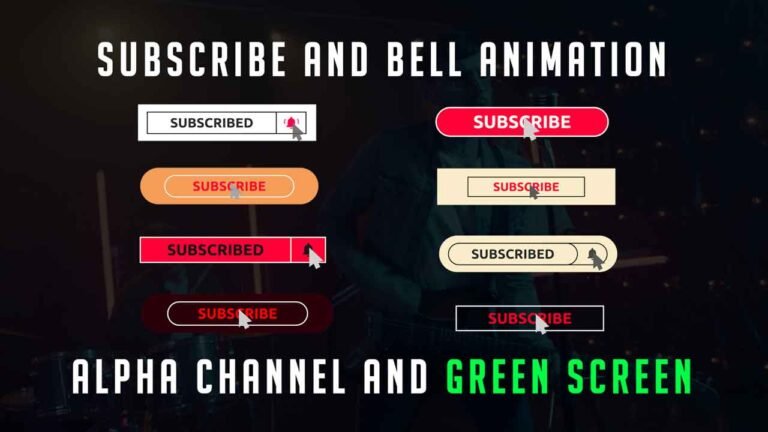 Free Youtube Subscribe button and Bell icon Intro Animation Alpha Channel & Green Screen.